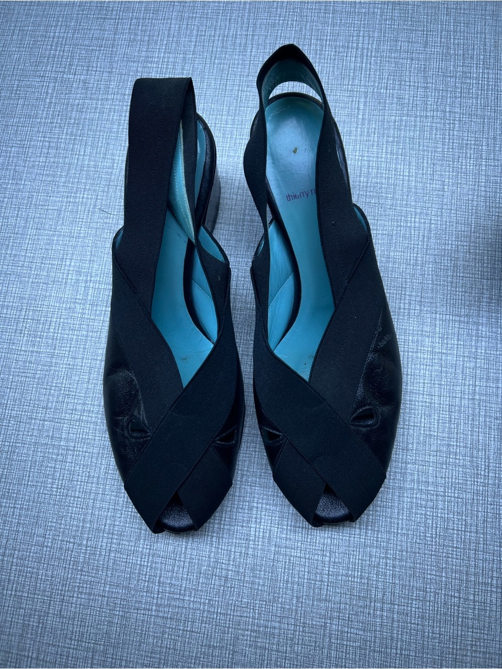 Black Slingback Peep-Toe Flats - Unknown Brand
